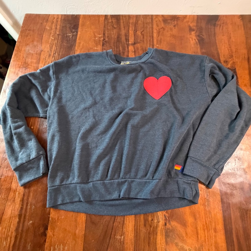 Aviator Nation Gray Heart Patch Crewneck Sweatshirt Small Made in USA